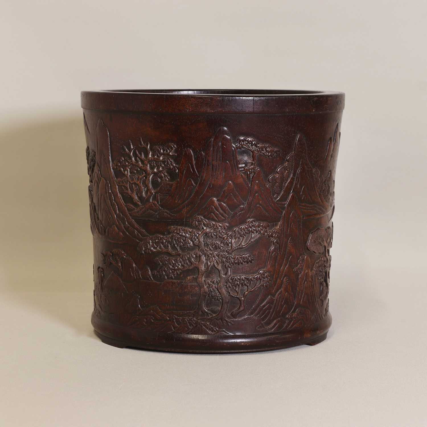 Lot 116 - A Chinese wood brush pot