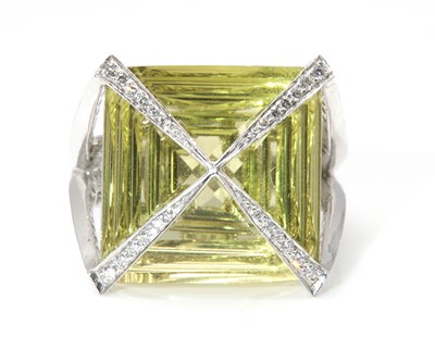 Lot 290 - A white gold lemon quartz and diamond ring, attributed to Amanda Wakeley, c.2007