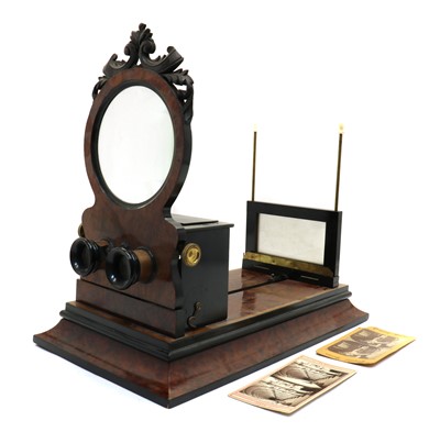 Lot 320 - A Victorian burr-wood and inlaid stereoscopic viewer