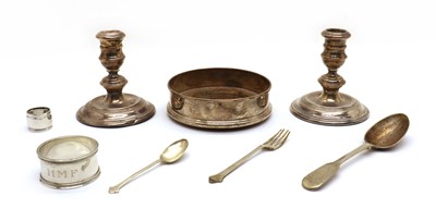 Lot 41 - A pair of silver dwarf candlesticks