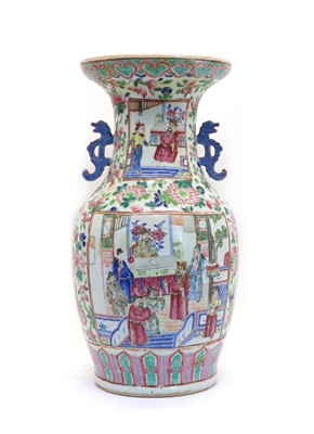 Lot 108 - A Chinese famille rose porcelain twin handled vase
