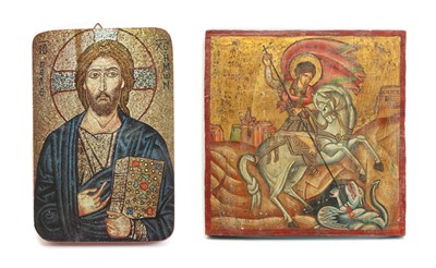 Lot 326A - A painted wood Russian icon panel
