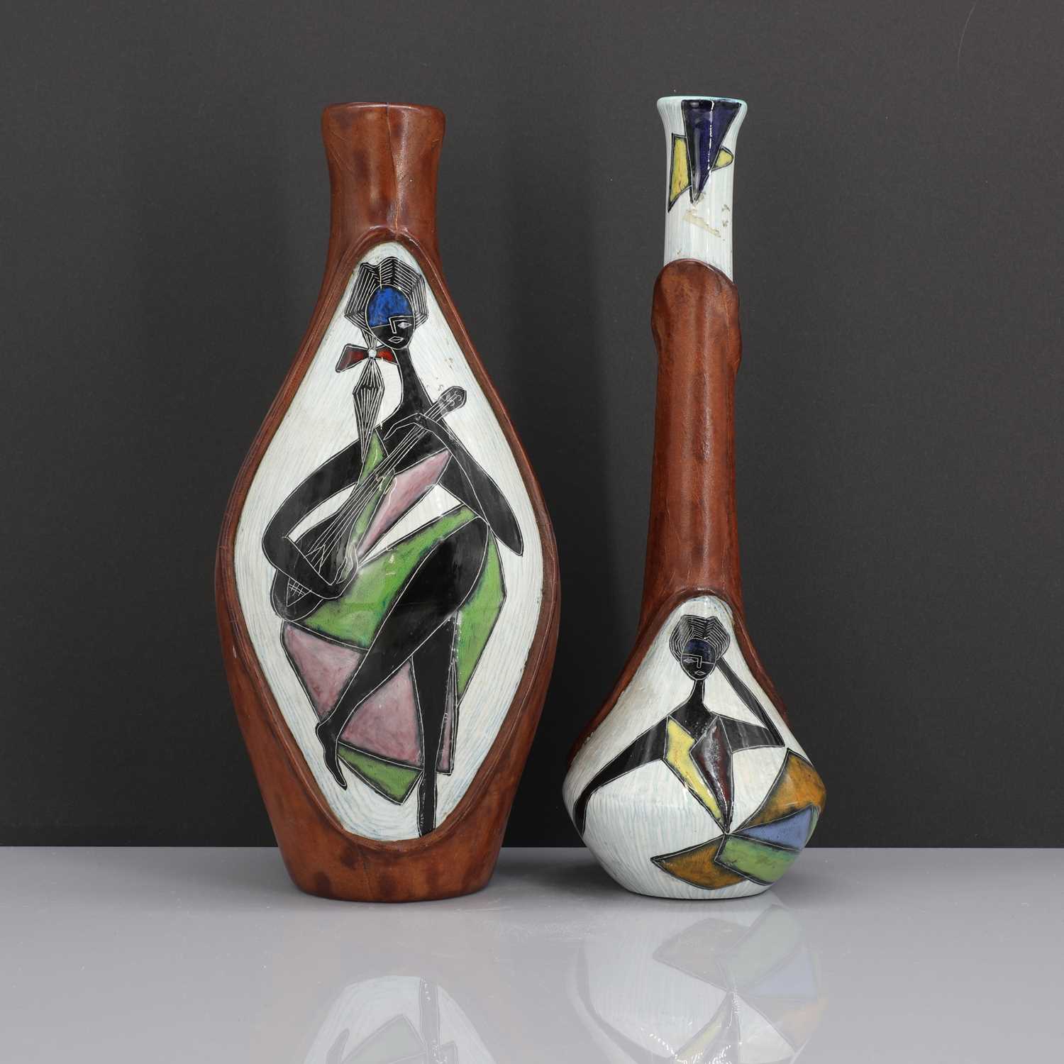 Lot 285 - Two Italian pottery and leather vases