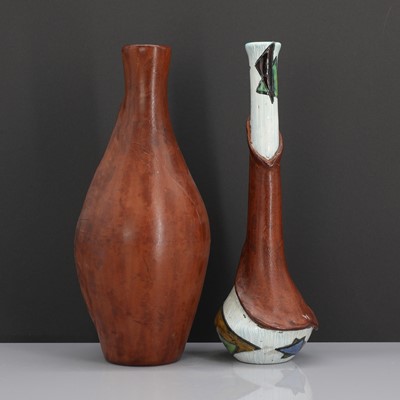 Lot 285 - Two Italian pottery and leather vases