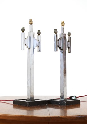 Lot 252 - A pair of Art Deco chrome 'skyscraper' table lamps