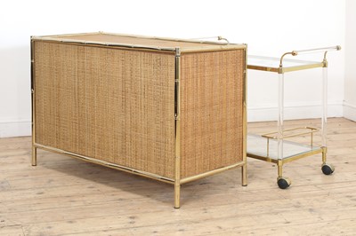 Lot 249 - A brass faux bamboo and wicker cabinet