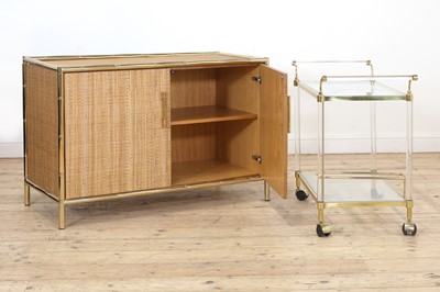Lot 249 - A brass faux bamboo and wicker cabinet