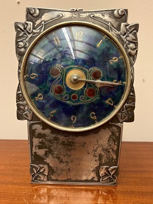 Lot 26 - A Liberty & Co. Tudric pewter and enamel mantel clock