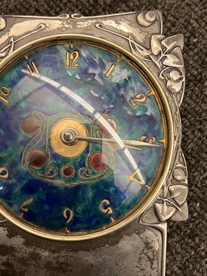 Lot 26 - A Liberty & Co. Tudric pewter and enamel mantel clock