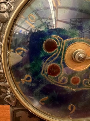 Lot 26 - A Liberty & Co. Tudric pewter and enamel mantel clock