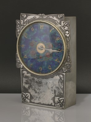 Lot 26 - A Liberty & Co. Tudric pewter and enamel mantel clock
