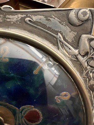 Lot 26 - A Liberty & Co. Tudric pewter and enamel mantel clock