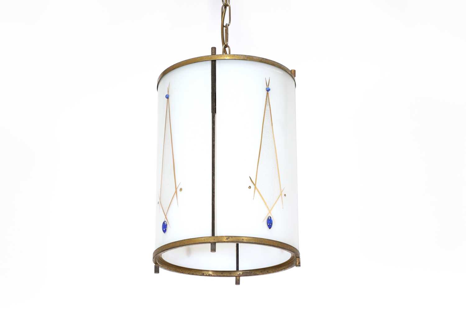 Lot 245 - An Italian glass and brass hanging drum lantern