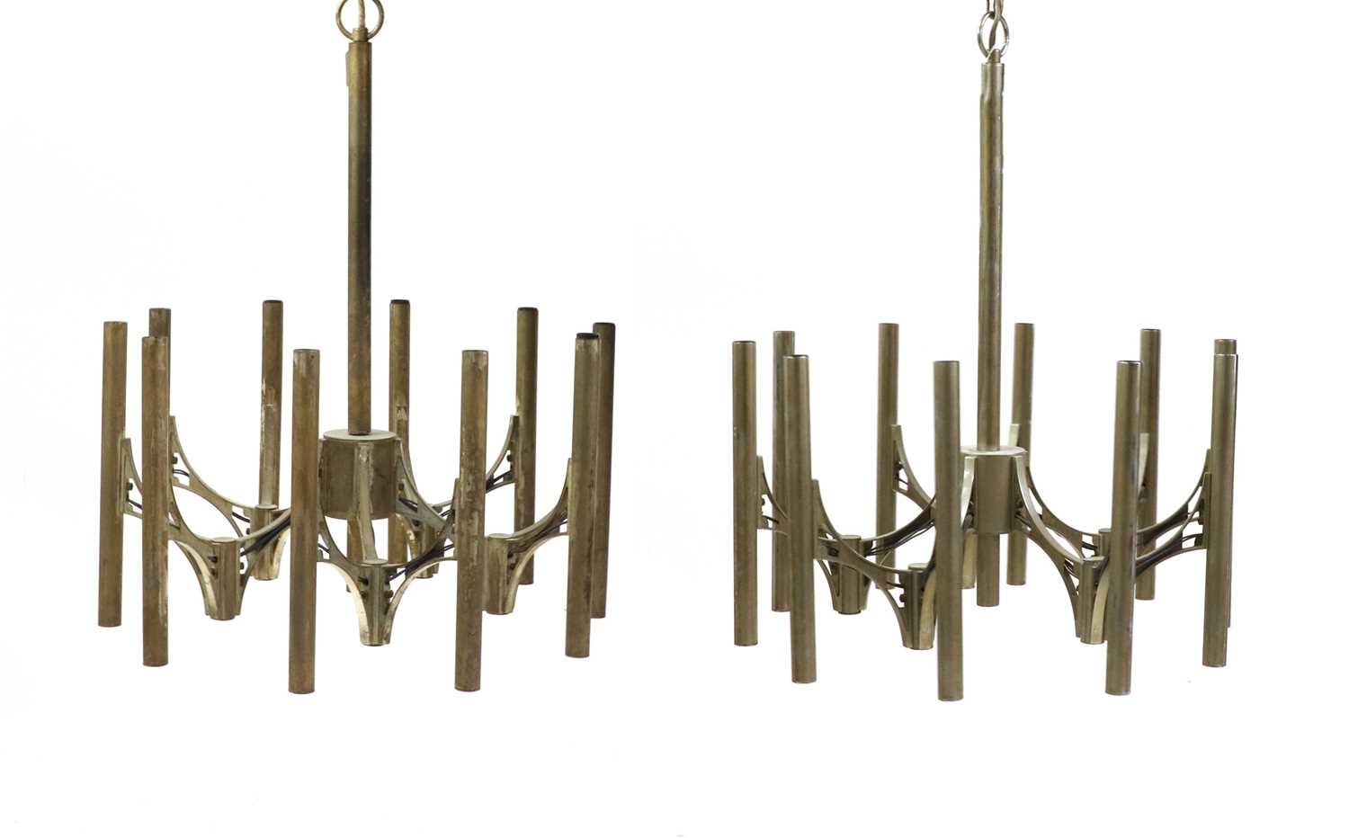 Lot 296 - A pair of chrome ten-branch ceiling lights