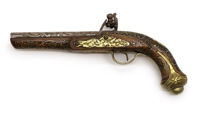 Lot 93 - A silver inlaid flintlock pistol