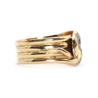 Lot 86 - A continental gold sapphire and diamond snake ring