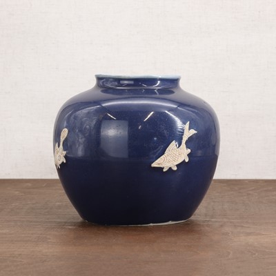 Lot 26 - A Chinese blue-glazed jar