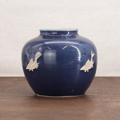 Lot 26 - A Chinese blue-glazed jar