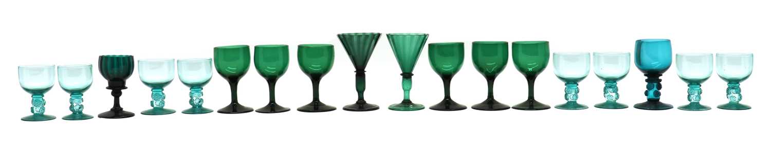 Lot 202 - A group of green glass drinking glasses