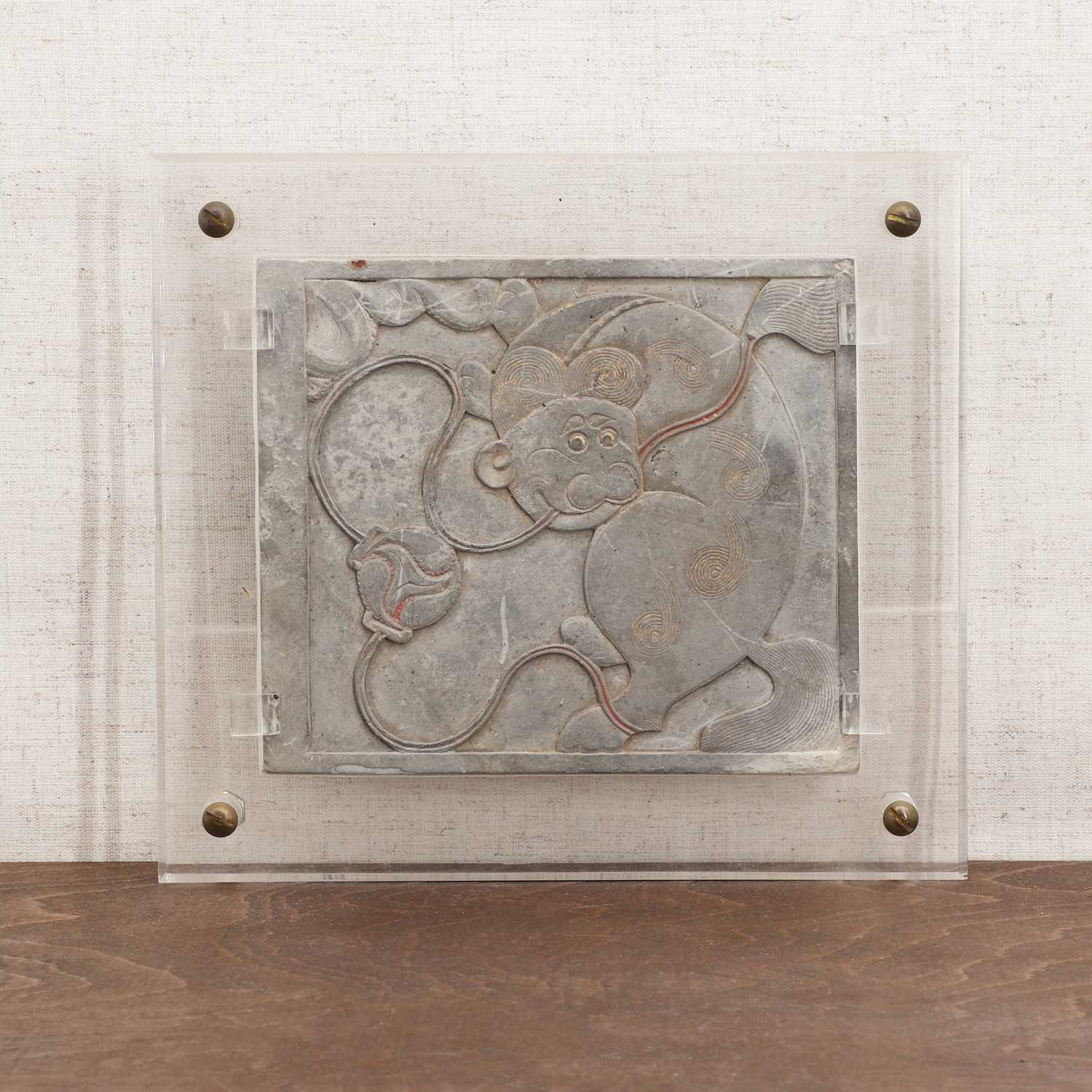 Lot 12 - A Chinese grey pottery polychrome tomb brick