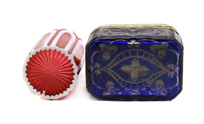 Lot 221 - A Bohemian cased blue glass casket