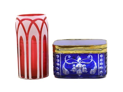 Lot 221 - A Bohemian cased blue glass casket