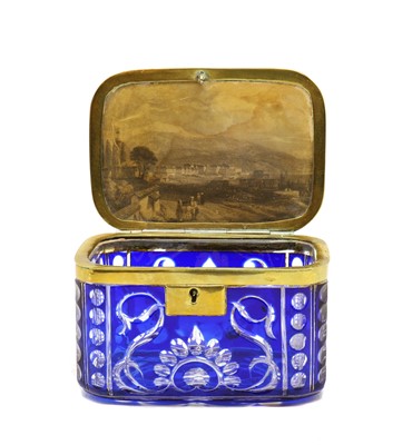 Lot 221 - A Bohemian cased blue glass casket