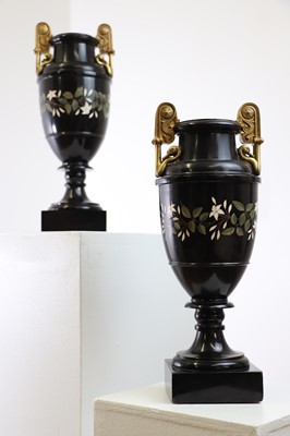 Lot 234 - A pair of Ashford black marble urns