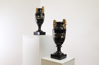 Lot 234 - A pair of Ashford black marble urns