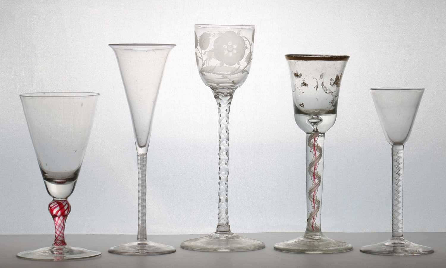 Lot 180 - A group of five 18th century style drinking glasses