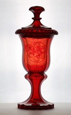 Lot 219 - A large Bohemian flashed cup and cover
