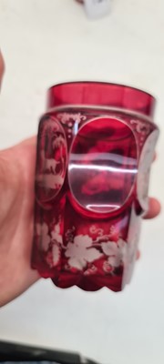 Lot 214 - A group of six Bohemian flashed glass spa beakers