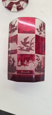 Lot 214 - A group of six Bohemian flashed glass spa beakers