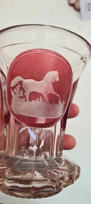 Lot 214 - A group of six Bohemian flashed glass spa beakers