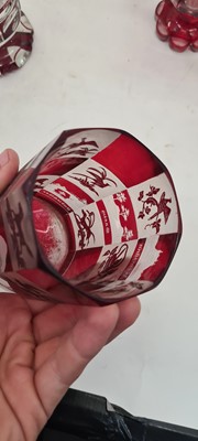 Lot 214 - A group of six Bohemian flashed glass spa beakers