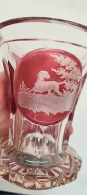 Lot 214 - A group of six Bohemian flashed glass spa beakers
