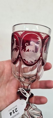 Lot 214 - A group of six Bohemian flashed glass spa beakers