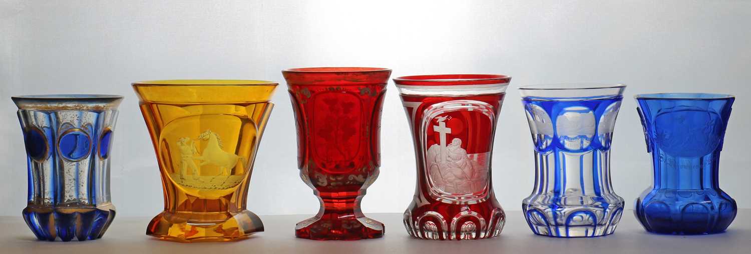 Lot 212 - A group of Bohemian glass spa type beakers