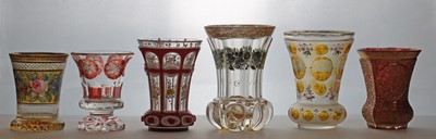 Lot 213 - A group of six Bohemian glass spa type beakers