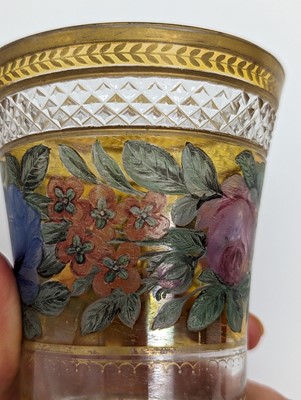 Lot 213 - A group of six Bohemian glass spa type beakers