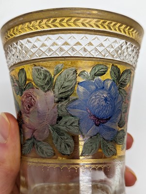 Lot 213 - A group of six Bohemian glass spa type beakers