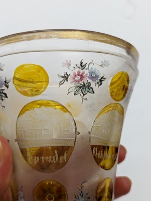 Lot 213 - A group of six Bohemian glass spa type beakers