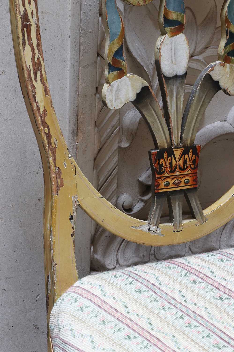 Lot 73 - ☘ A pair of Sheraton-style painted shield-back chairs