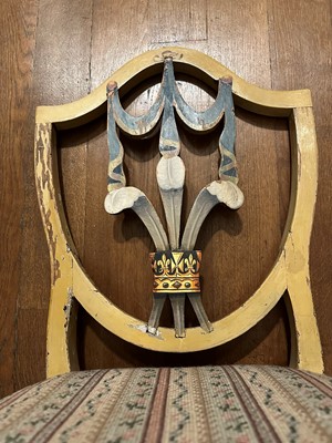Lot 73 - ☘ A pair of Sheraton-style painted shield-back chairs