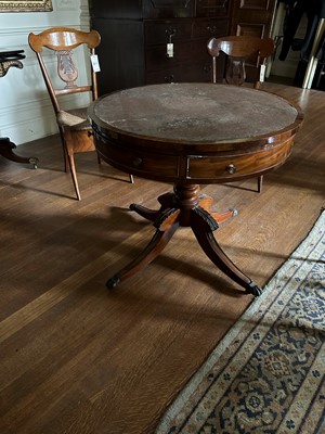 Lot 65 - ☘ A Regency mahogany pedestal drum-top library table by Druce & Co.
