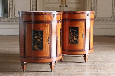 Lot 64 - ☘ A pair of Dutch satinwood bow-front pier cabinets