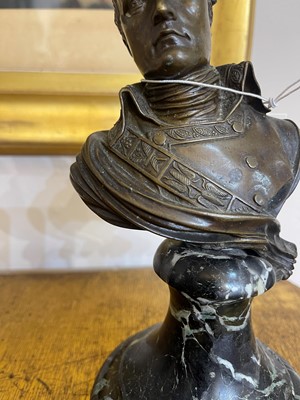 Lot 335 - A small patinated bronze bust of Napoleon