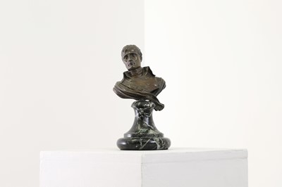 Lot 335 - A small patinated bronze bust of Napoleon