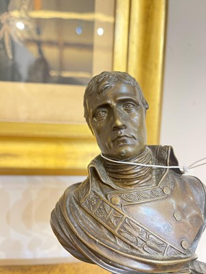 Lot 335 - A small patinated bronze bust of Napoleon