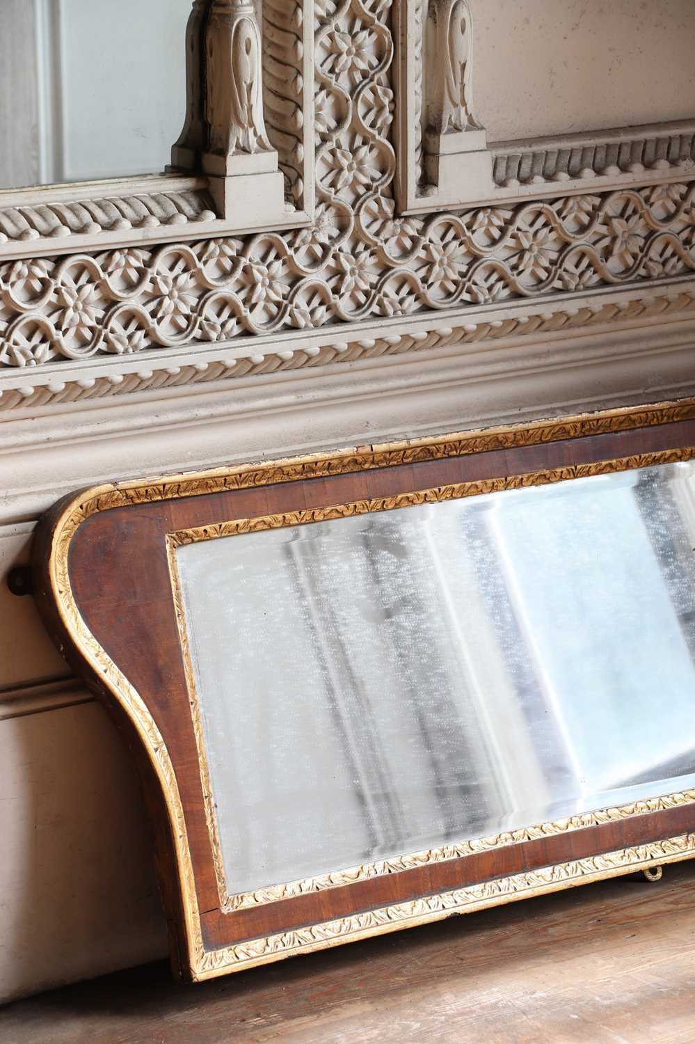 Lot 46 - ☘ A George II-style walnut and gilt-framed overmantel mirror